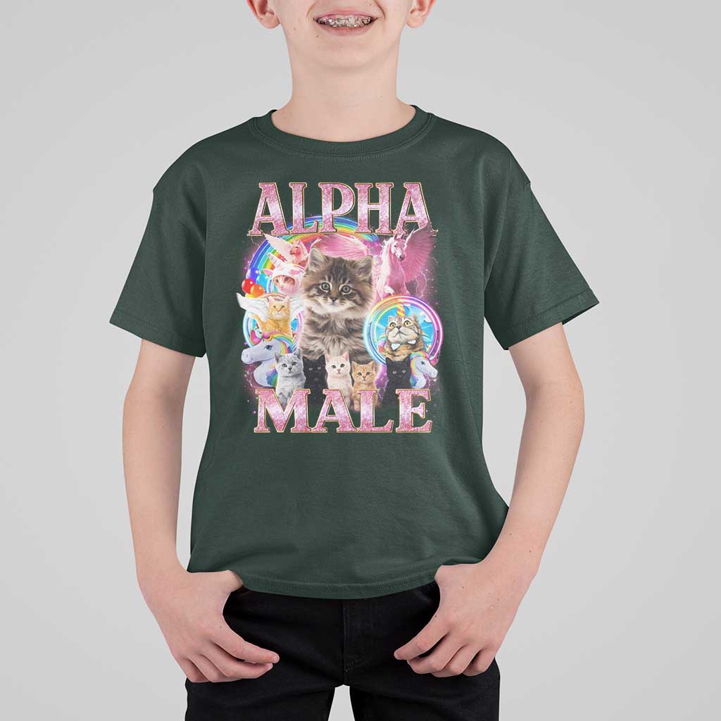 Alpha Male Cat T Shirt For Kid Funny Rainbow Kitten Meme Bootleg