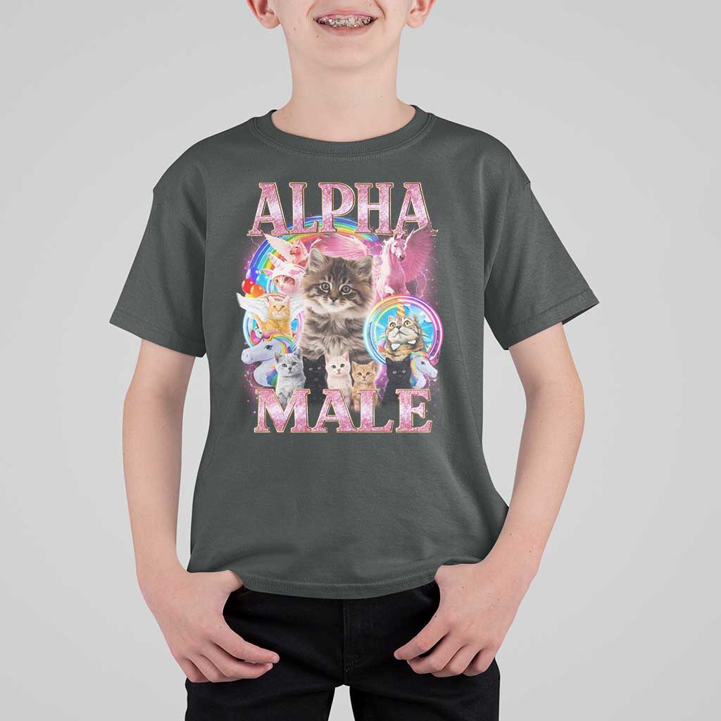 Alpha Male Cat T Shirt For Kid Funny Rainbow Kitten Meme Bootleg