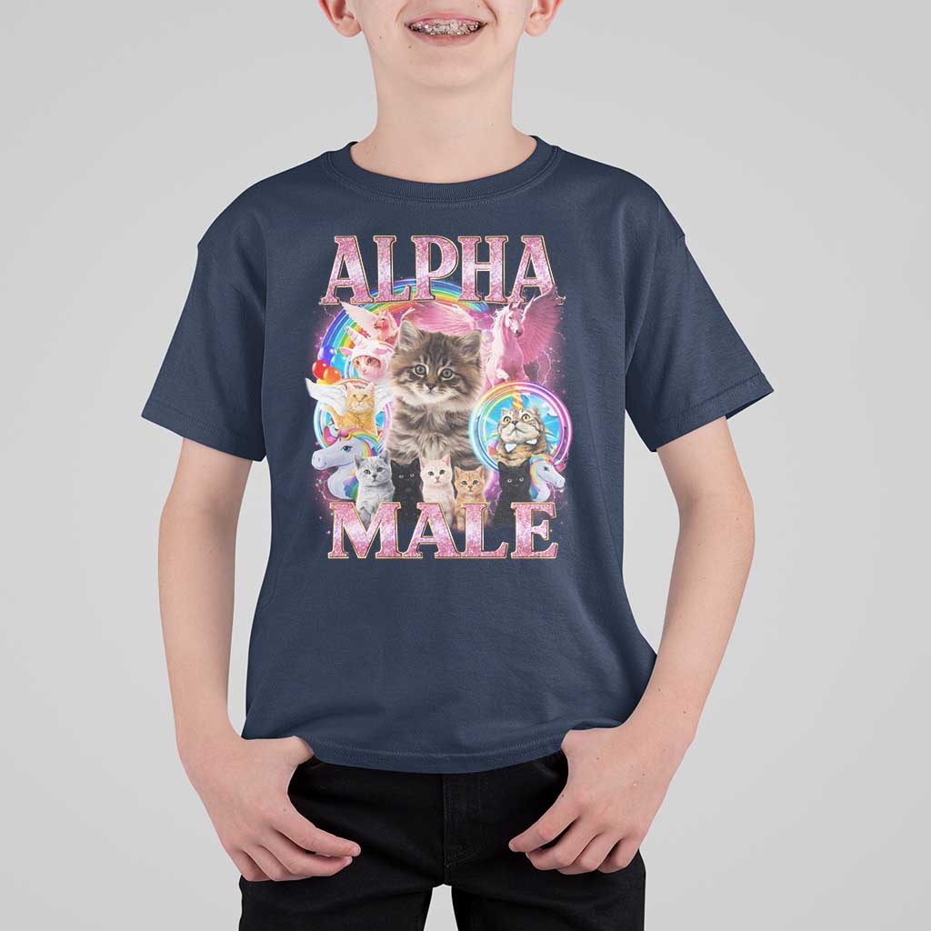 Alpha Male Cat T Shirt For Kid Funny Rainbow Kitten Meme Bootleg