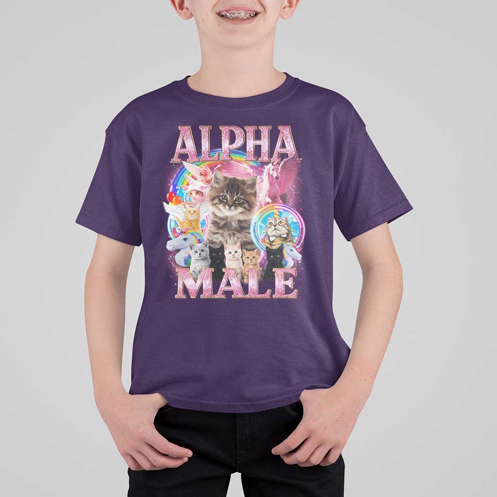 Alpha Male Cat T Shirt For Kid Funny Rainbow Kitten Meme Bootleg
