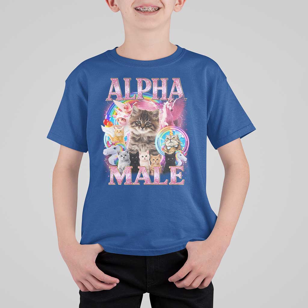 Alpha Male Cat T Shirt For Kid Funny Rainbow Kitten Meme Bootleg
