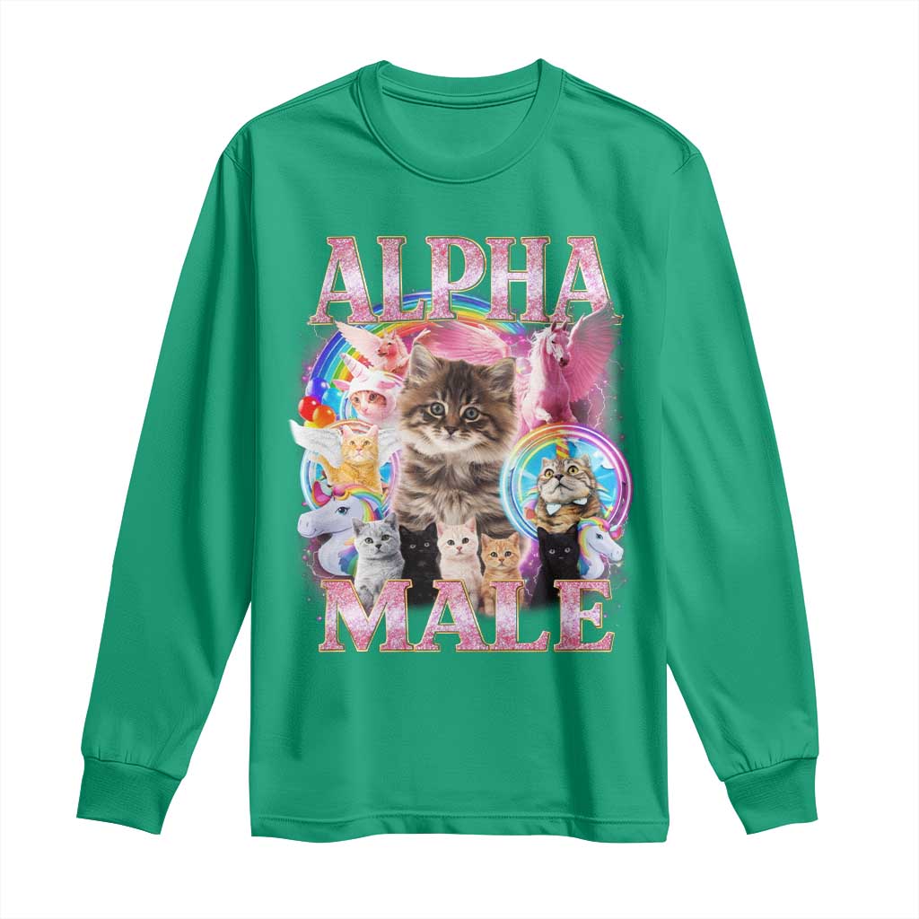 Alpha Male Cat Long Sleeve Shirt Funny Rainbow Kitten Meme Bootleg
