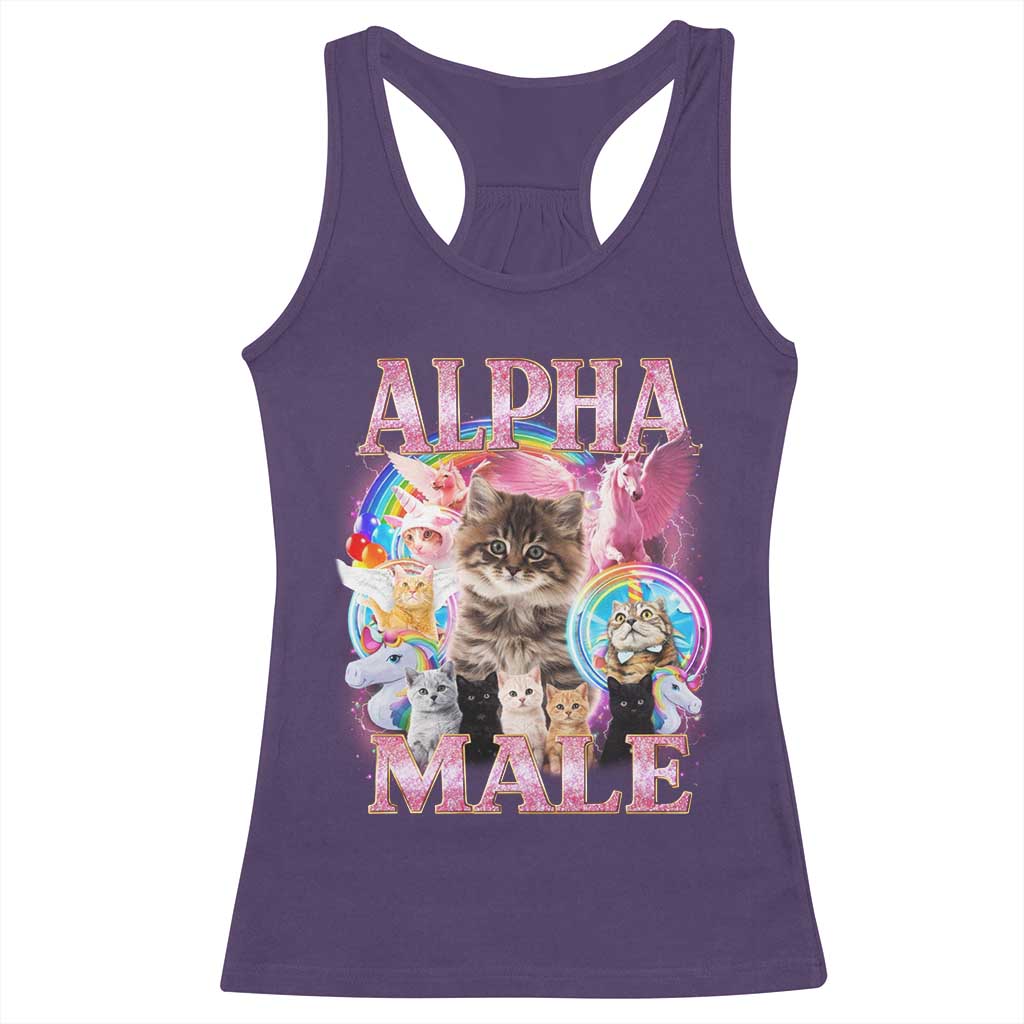 Alpha Male Cat Racerback Tank Top Funny Rainbow Kitten Meme Bootleg
