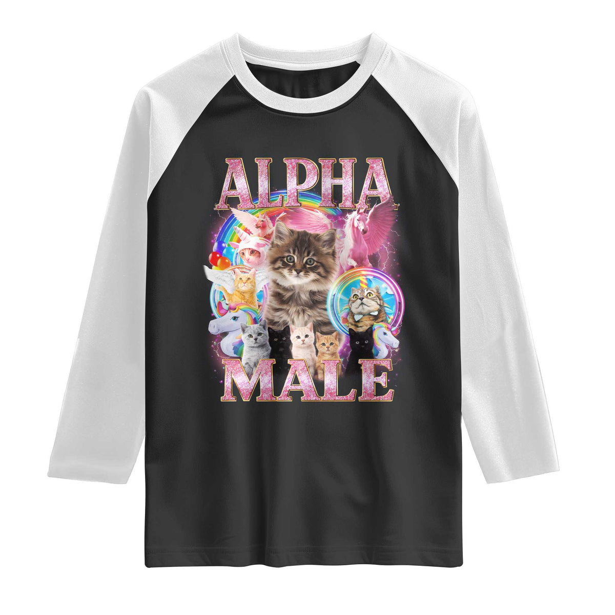 Alpha Male Cat Raglan Shirt Funny Rainbow Kitten Meme Bootleg