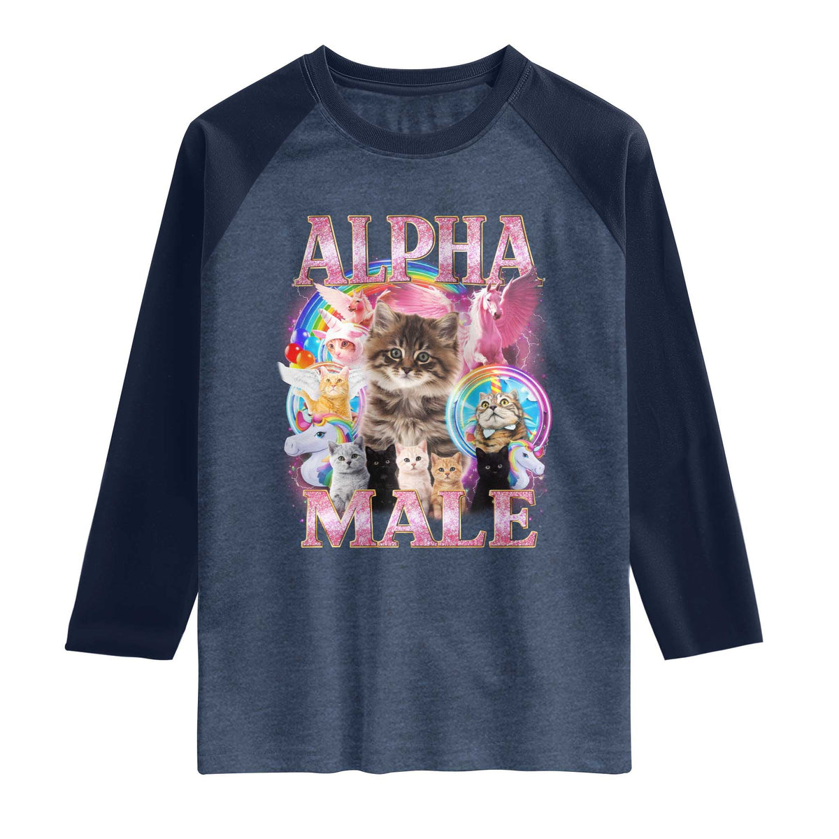 Alpha Male Cat Raglan Shirt Funny Rainbow Kitten Meme Bootleg