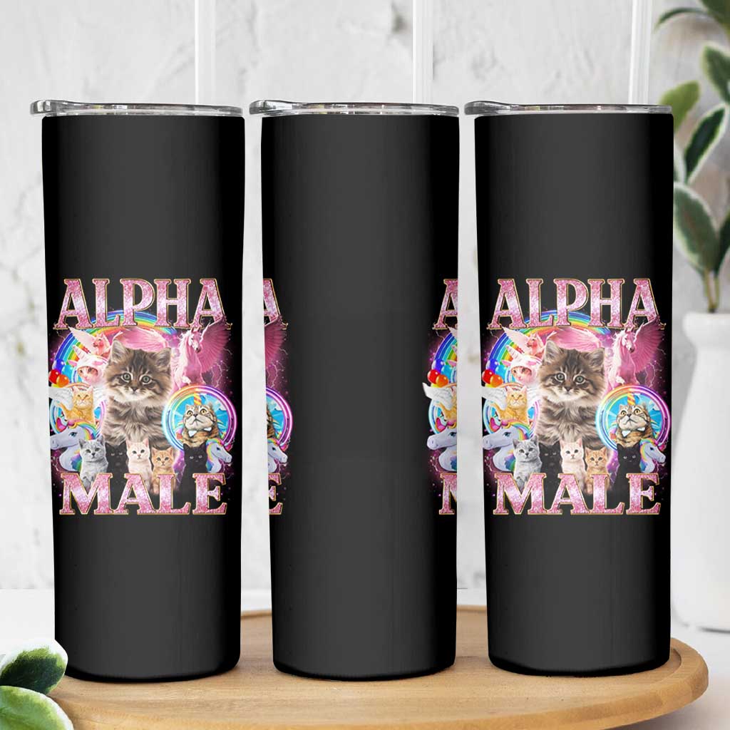 Alpha Male Cat Skinny Tumbler Funny Rainbow Kitten Meme Bootleg