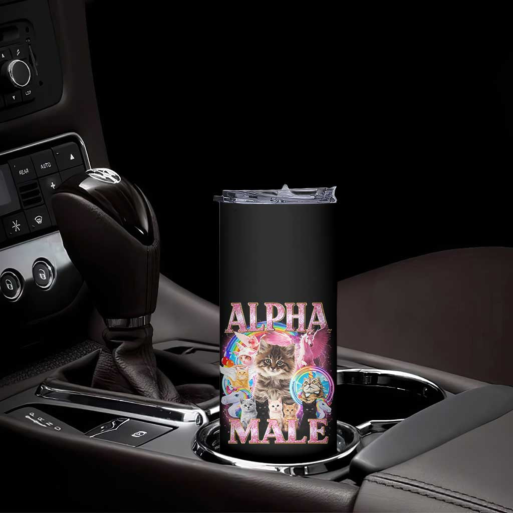 Alpha Male Cat Skinny Tumbler Funny Rainbow Kitten Meme Bootleg