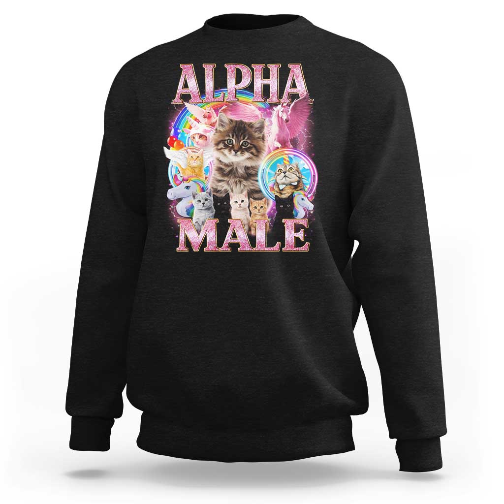 Alpha Male Cat Sweatshirt Funny Rainbow Kitten Meme Bootleg