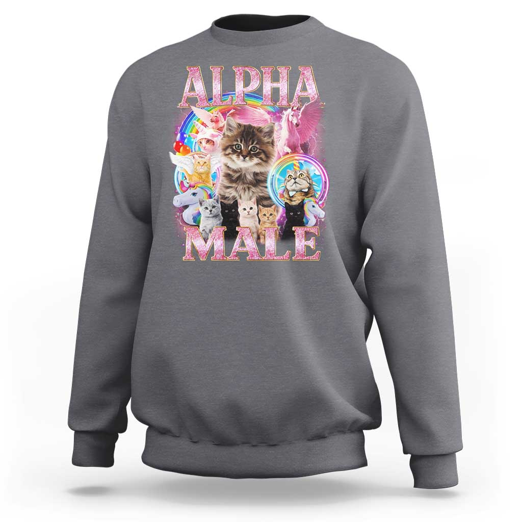 Alpha Male Cat Sweatshirt Funny Rainbow Kitten Meme Bootleg