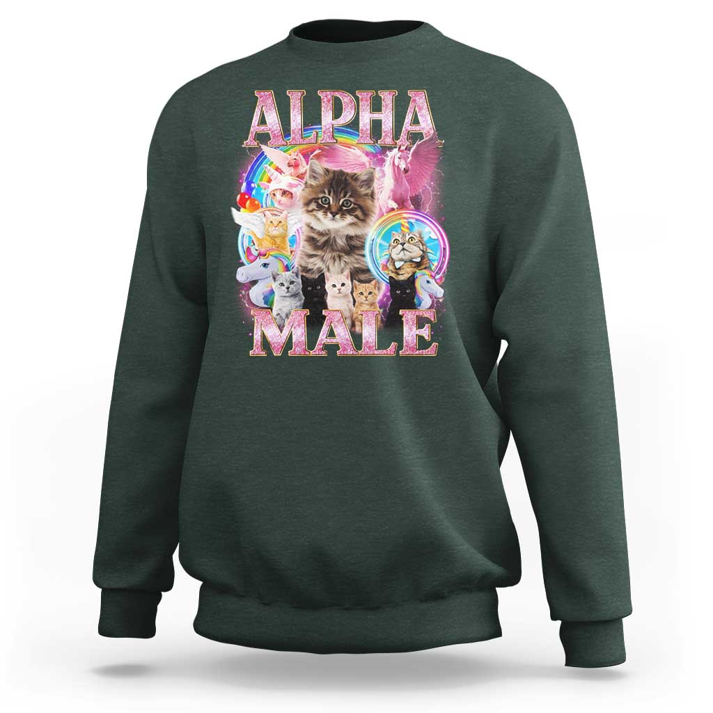 Alpha Male Cat Sweatshirt Funny Rainbow Kitten Meme Bootleg