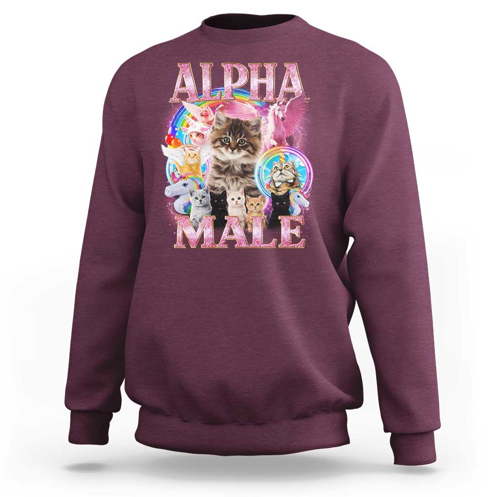 Alpha Male Cat Sweatshirt Funny Rainbow Kitten Meme Bootleg
