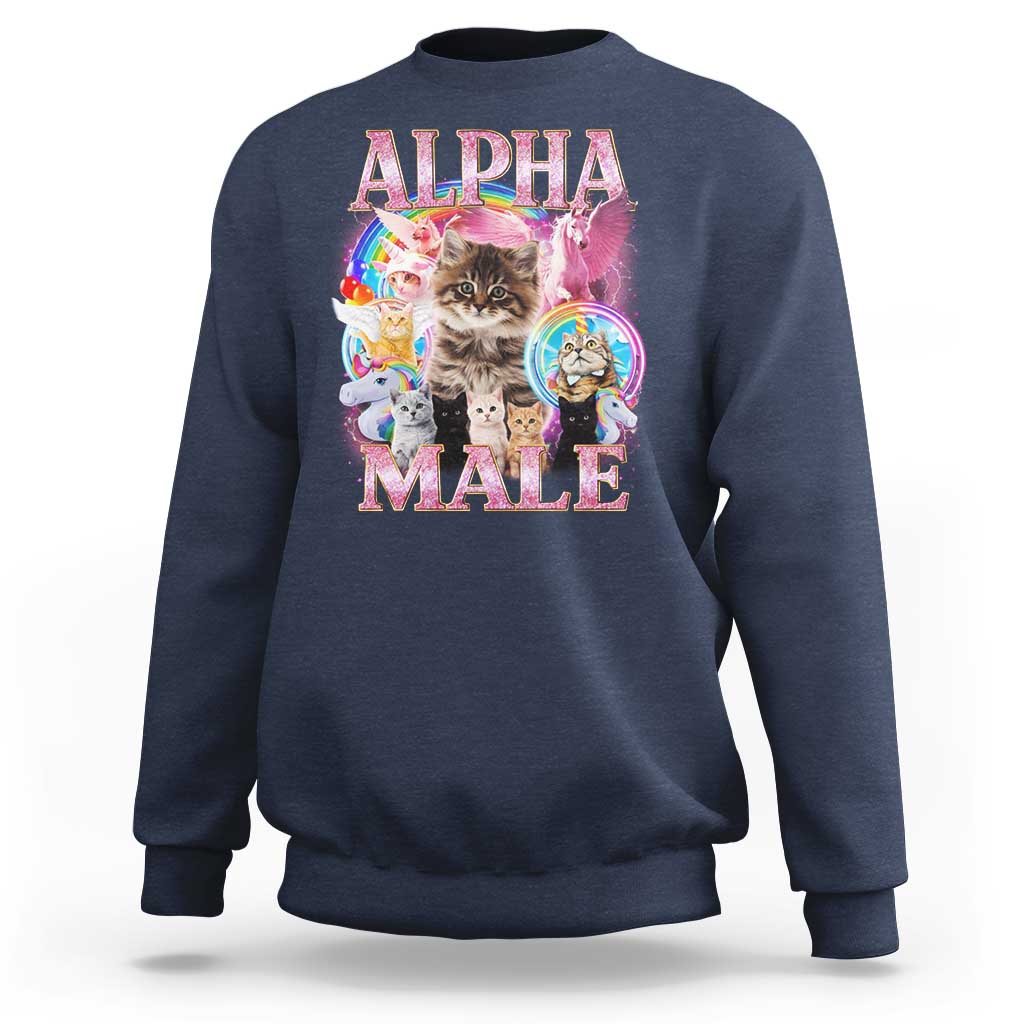 Alpha Male Cat Sweatshirt Funny Rainbow Kitten Meme Bootleg
