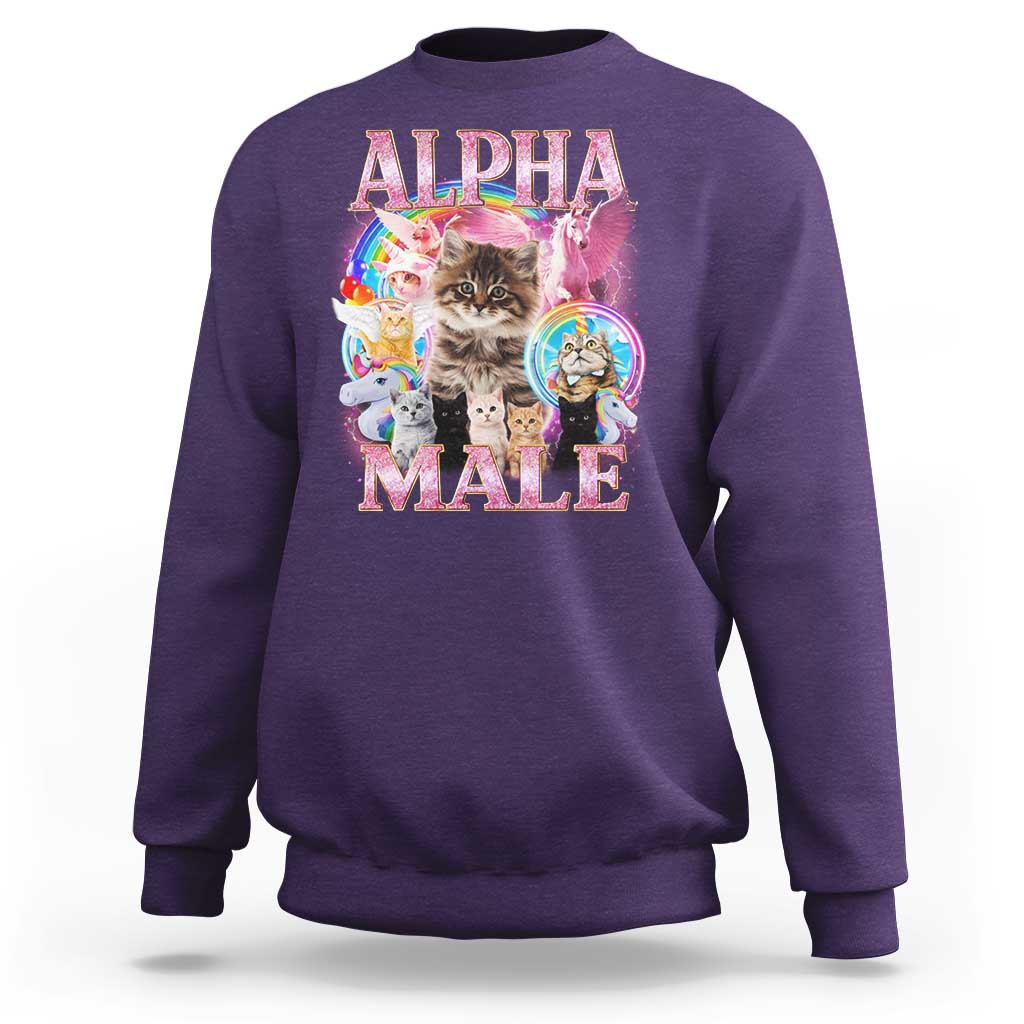 Alpha Male Cat Sweatshirt Funny Rainbow Kitten Meme Bootleg