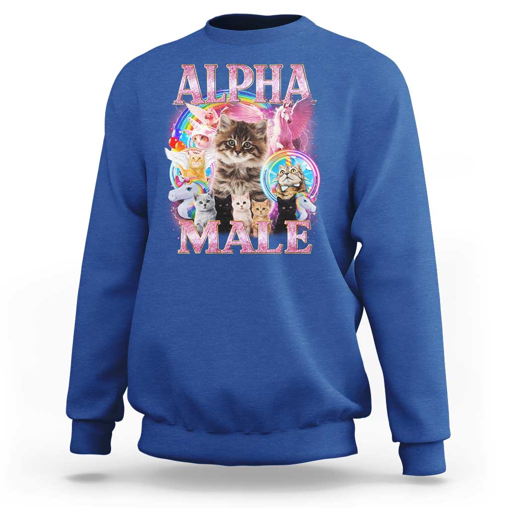 Alpha Male Cat Sweatshirt Funny Rainbow Kitten Meme Bootleg