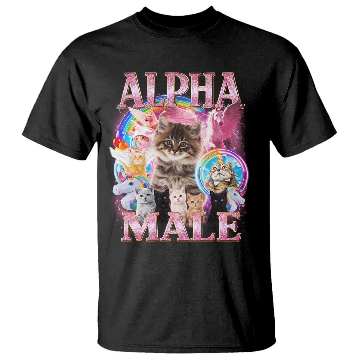 Alpha Male Cat T Shirt Funny Rainbow Kitten Meme Bootleg