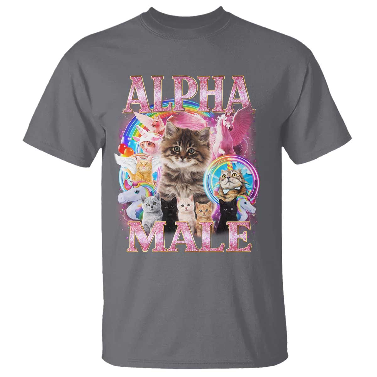 Alpha Male Cat T Shirt Funny Rainbow Kitten Meme Bootleg