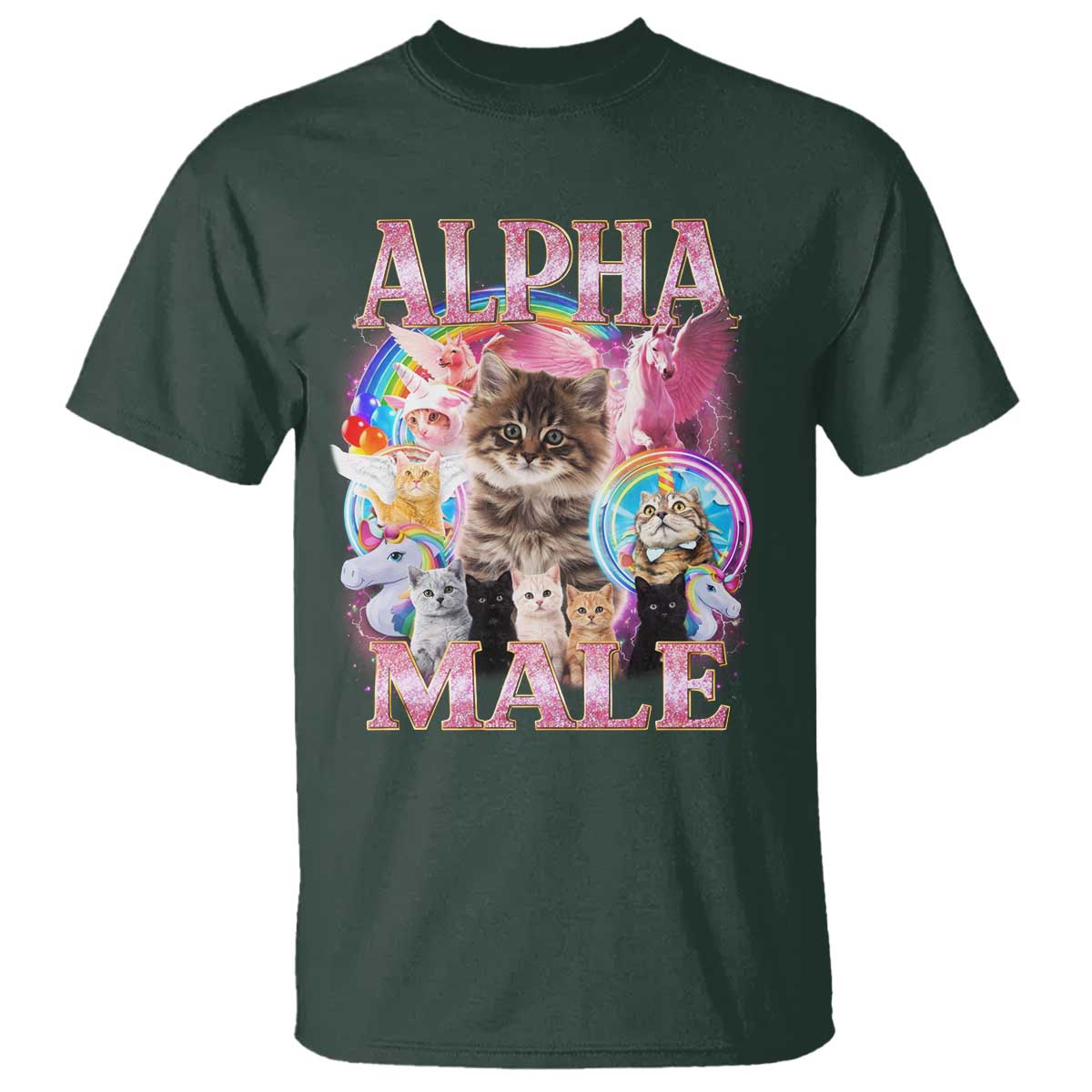 Alpha Male Cat T Shirt Funny Rainbow Kitten Meme Bootleg