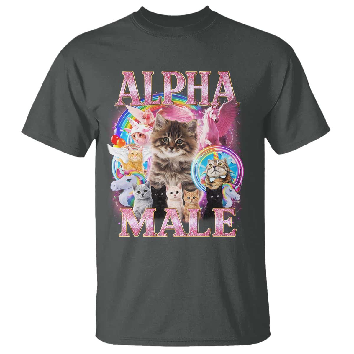 Alpha Male Cat T Shirt Funny Rainbow Kitten Meme Bootleg