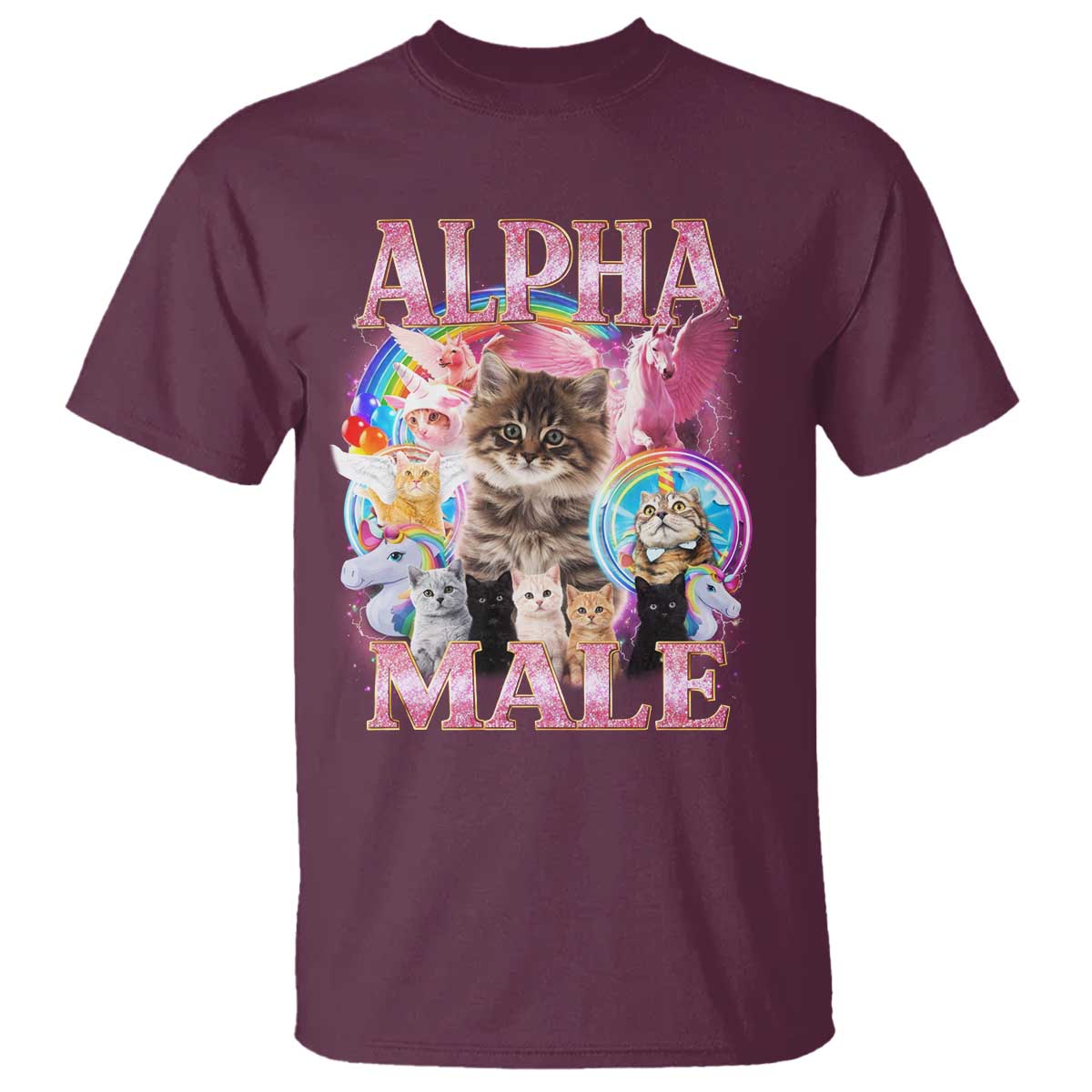 Alpha Male Cat T Shirt Funny Rainbow Kitten Meme Bootleg