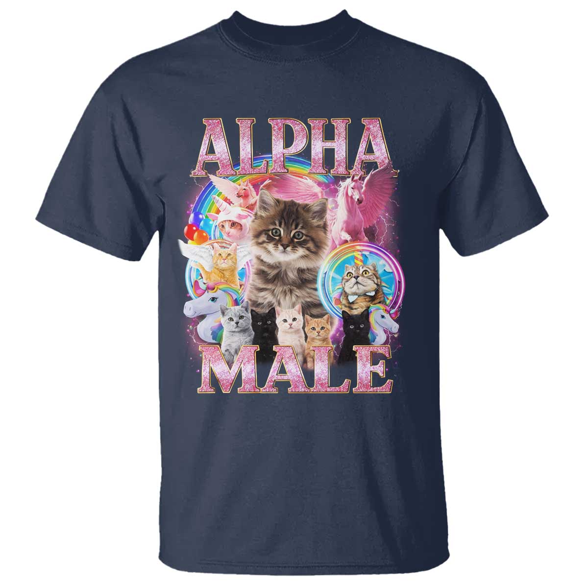 Alpha Male Cat T Shirt Funny Rainbow Kitten Meme Bootleg