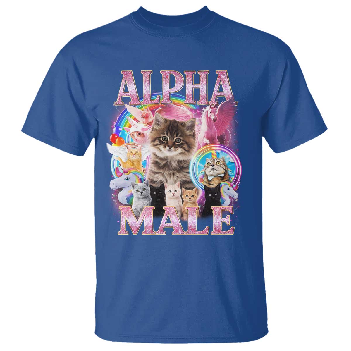 Alpha Male Cat T Shirt Funny Rainbow Kitten Meme Bootleg