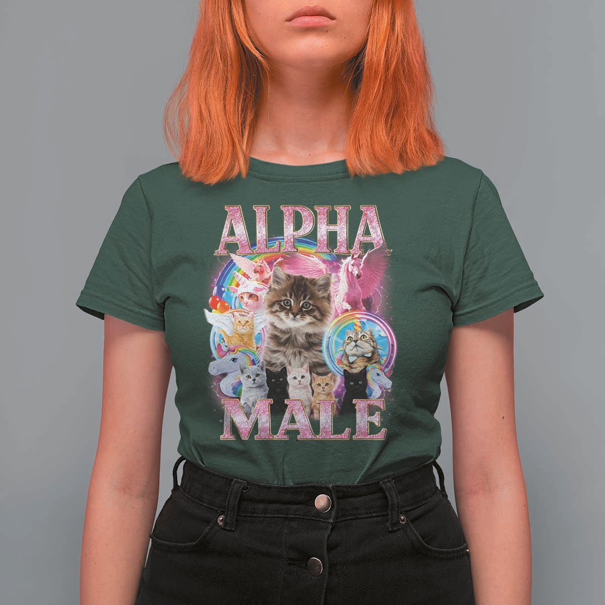 Alpha Male Cat T Shirt For Women Funny Rainbow Kitten Meme Bootleg