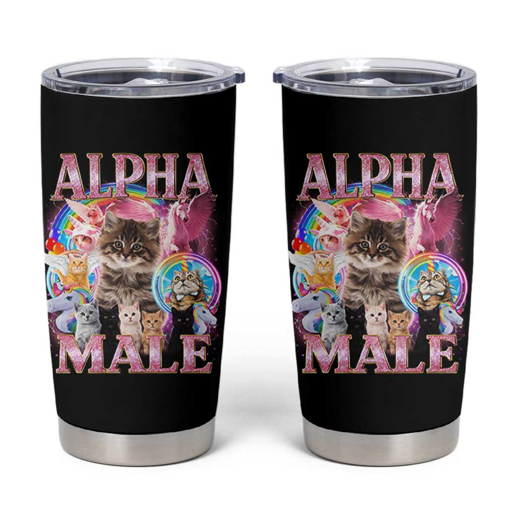 Alpha Male Cat Tumbler Cup Funny Rainbow Kitten Meme Bootleg