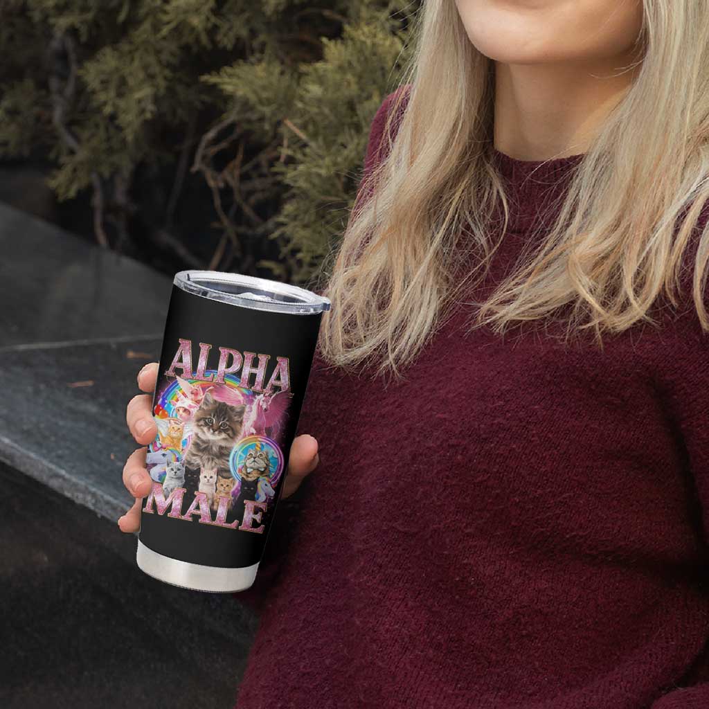 Alpha Male Cat Tumbler Cup Funny Rainbow Kitten Meme Bootleg
