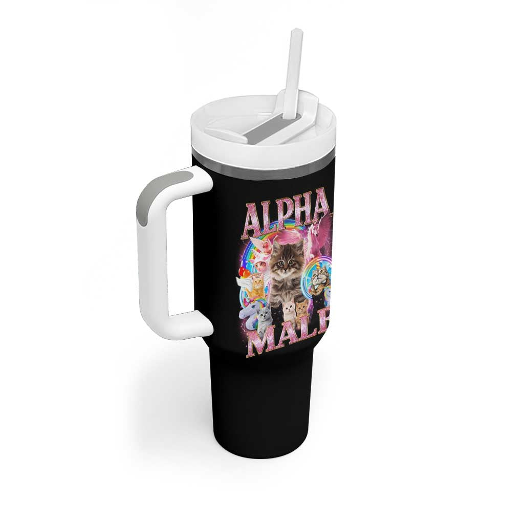 Alpha Male Cat Tumbler With Handle Funny Rainbow Kitten Meme Bootleg
