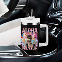 Alpha Male Cat Tumbler With Handle Funny Rainbow Kitten Meme Bootleg