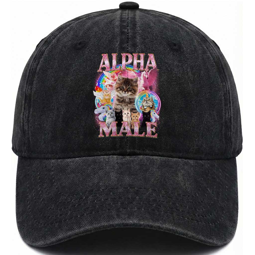 Alpha Male Cat Washed Cotton Baseball Cap Funny Rainbow Kitten Meme Bootleg
