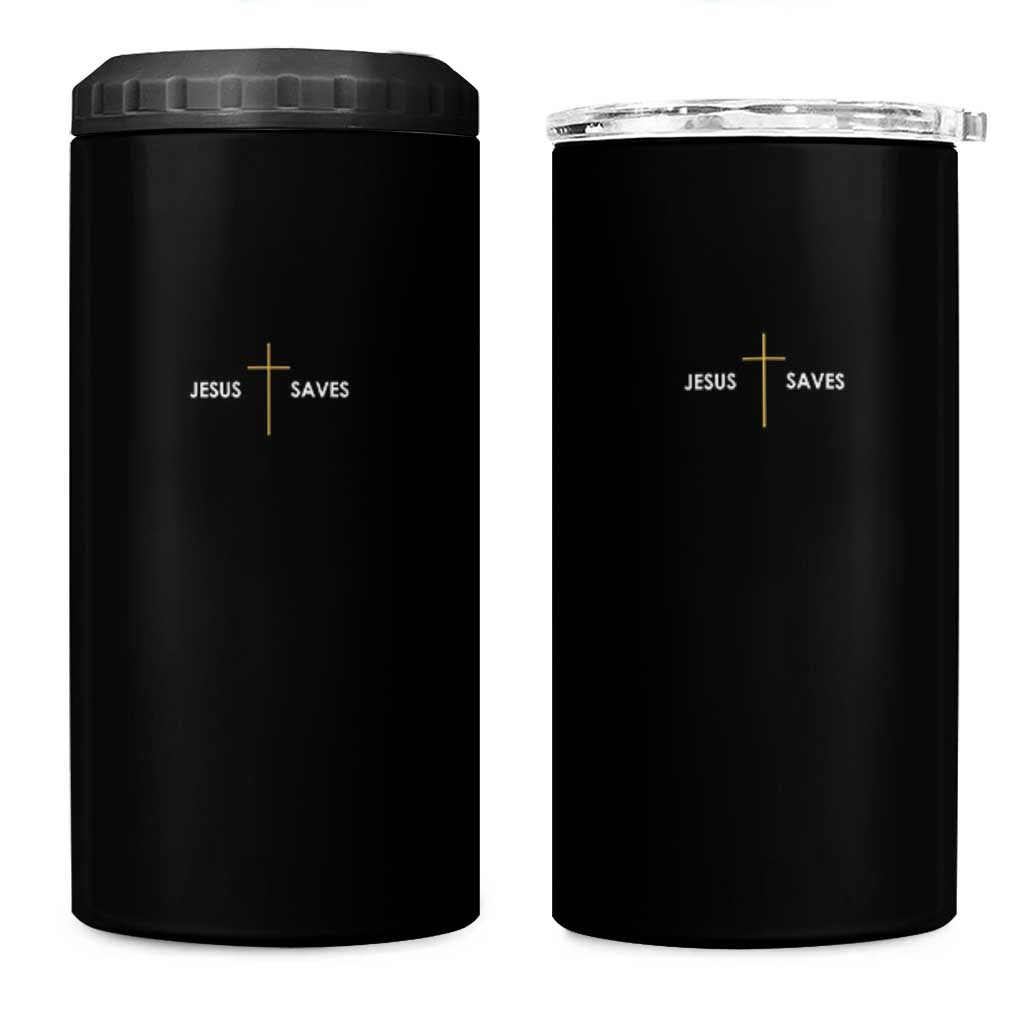 Jesus Saves 4 in 1 Can Cooler Tumbler Cross Subtle Christian Minimal Religious Faith