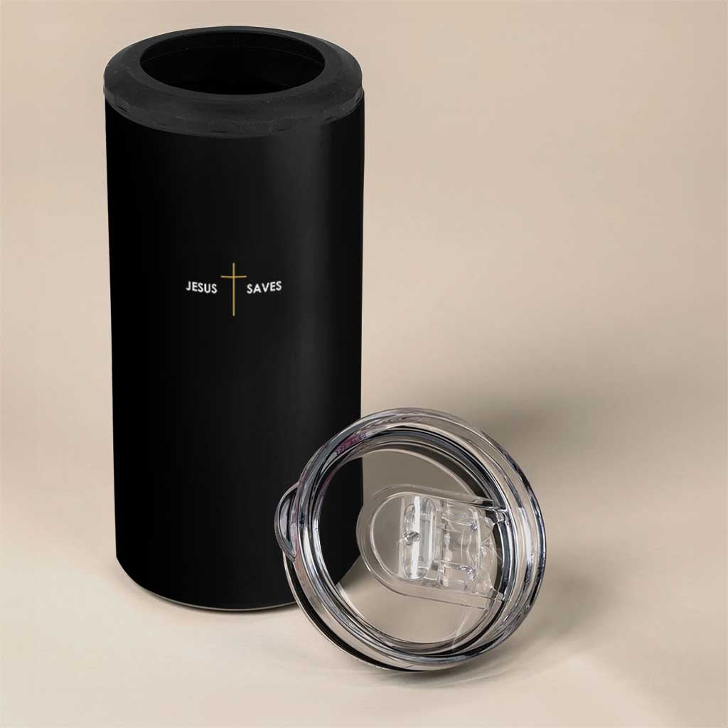 Jesus Saves 4 in 1 Can Cooler Tumbler Cross Subtle Christian Minimal Religious Faith