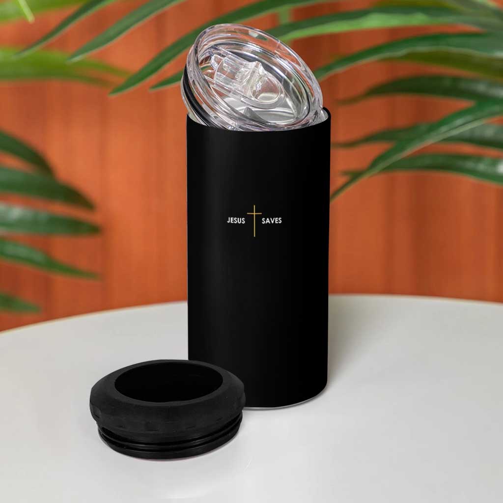 Jesus Saves 4 in 1 Can Cooler Tumbler Cross Subtle Christian Minimal Religious Faith