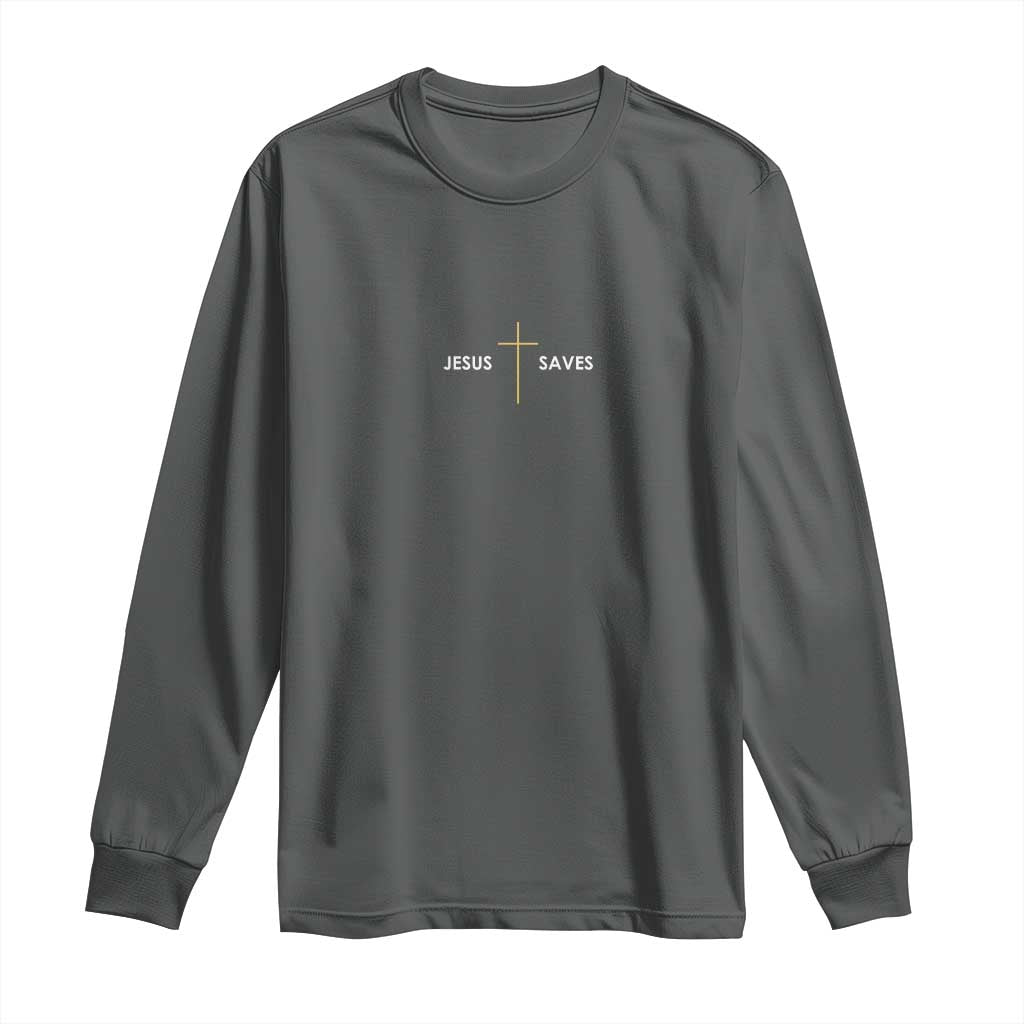 Jesus Saves Long Sleeve Shirt Cross Subtle Christian Minimal Religious Faith
