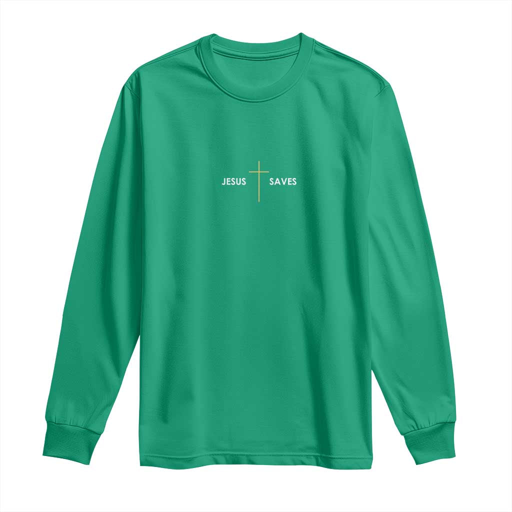 Jesus Saves Long Sleeve Shirt Cross Subtle Christian Minimal Religious Faith
