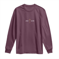 Jesus Saves Long Sleeve Shirt Cross Subtle Christian Minimal Religious Faith