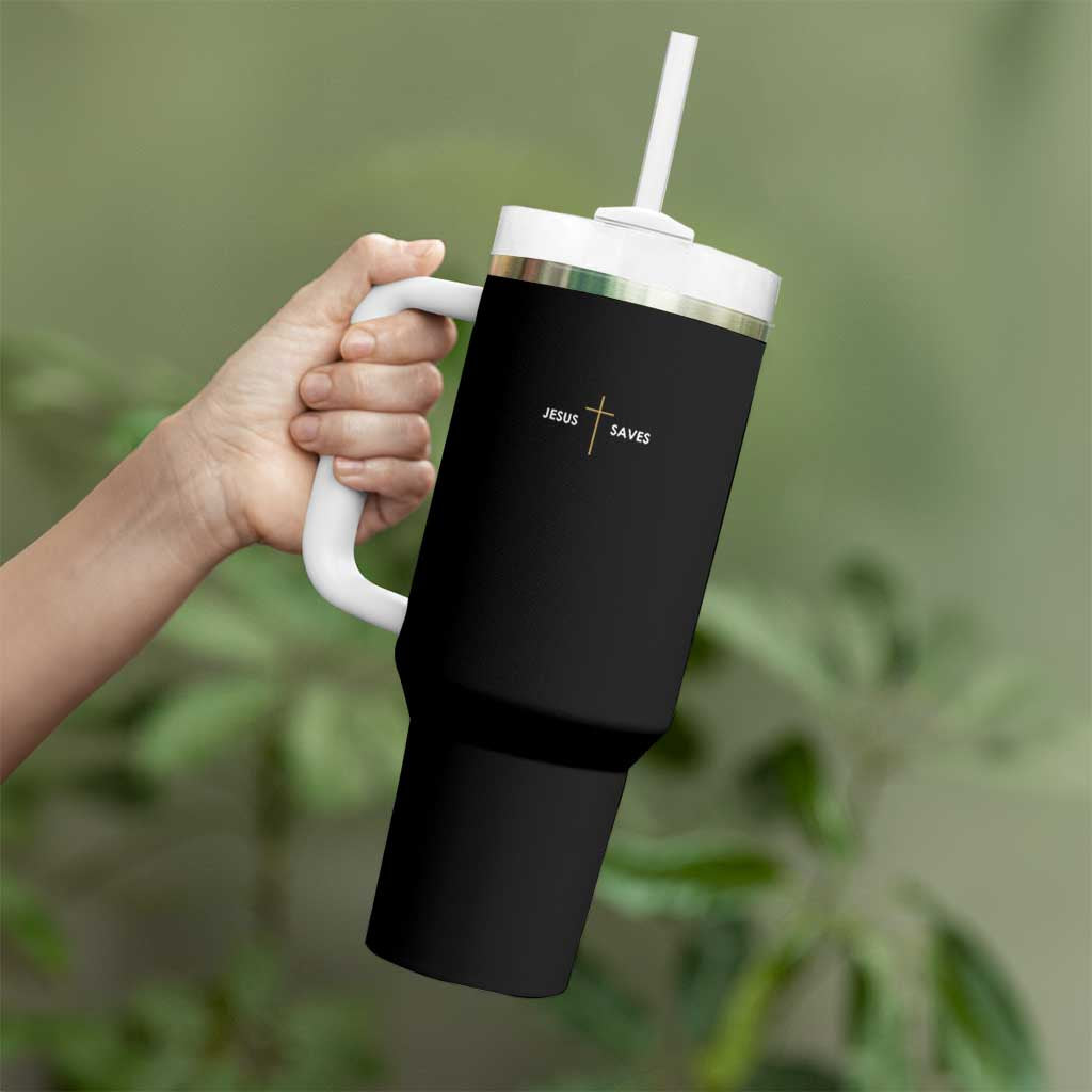 Jesus Saves Tumbler With Handle Cross Subtle Christian Minimal Religious Faith