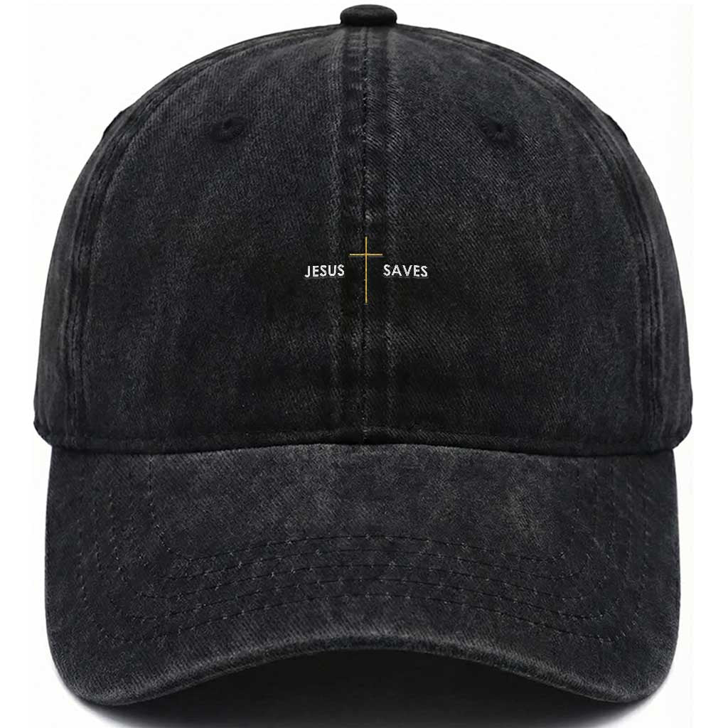 Jesus Saves Washed Cotton Baseball Cap Cross Subtle Christian Minimal Religious Faith