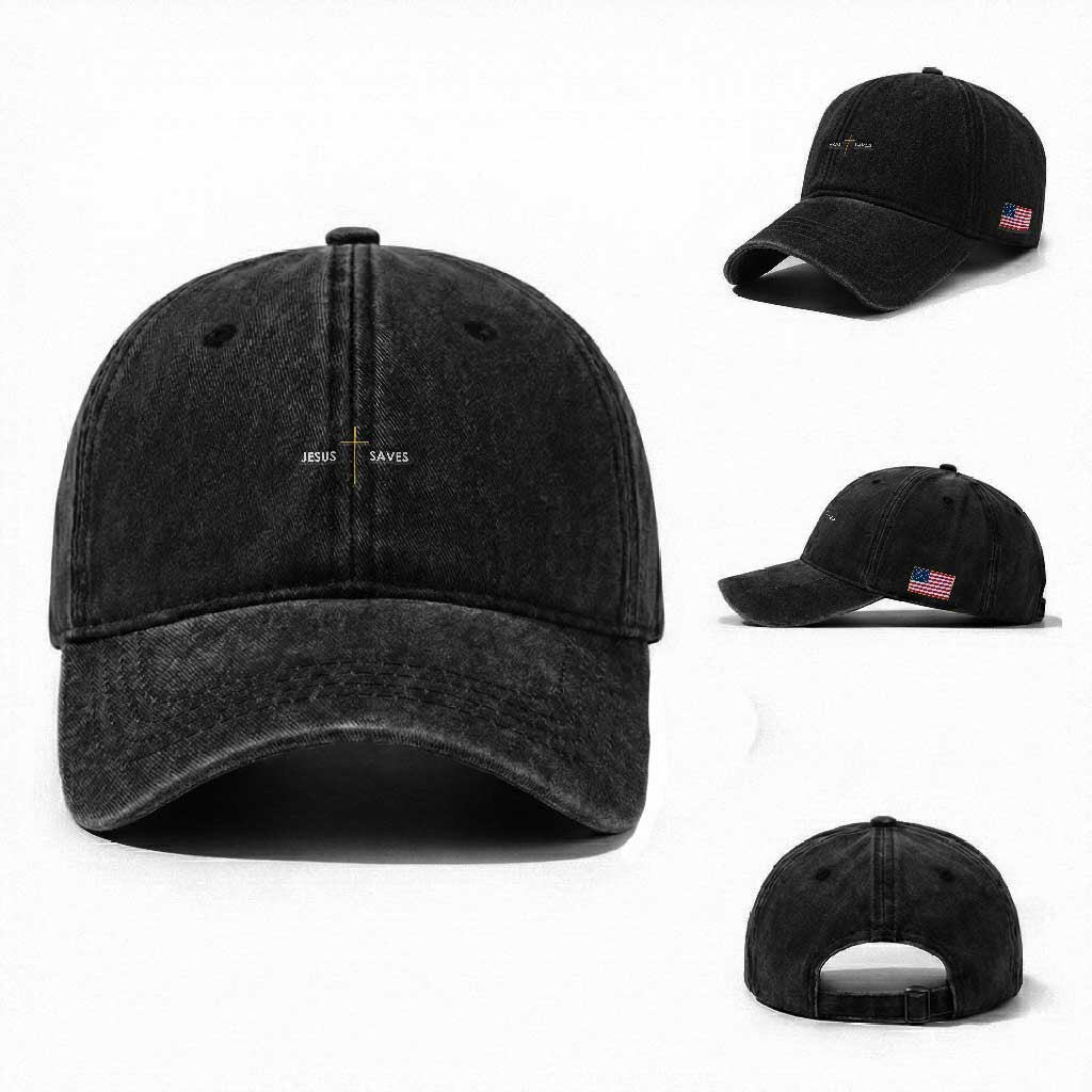 Jesus Saves Washed Cotton Baseball Cap Cross Subtle Christian Minimal Religious Faith