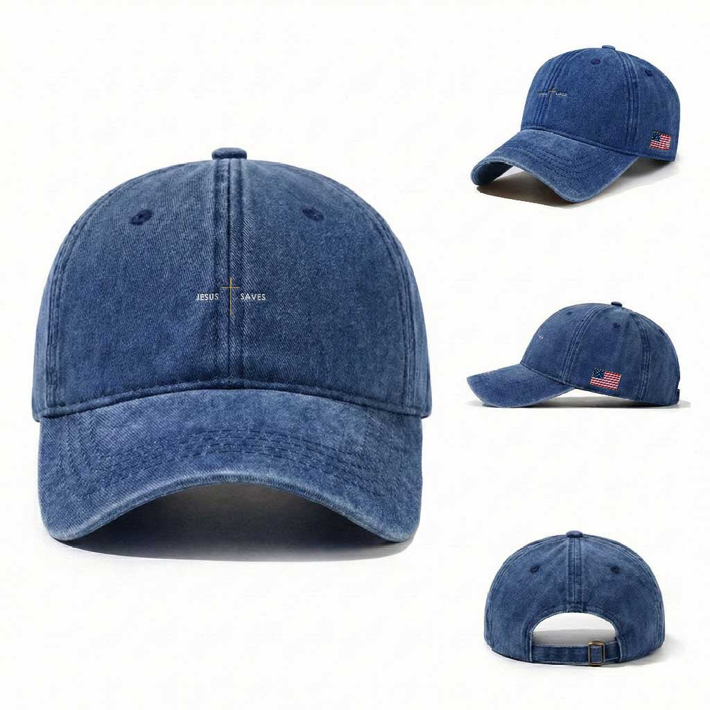 Jesus Saves Washed Cotton Baseball Cap Cross Subtle Christian Minimal Religious Faith