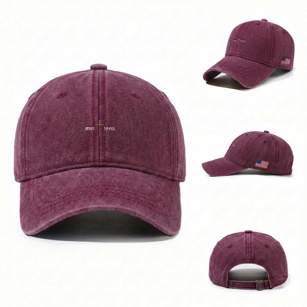 Jesus Saves Washed Cotton Baseball Cap Cross Subtle Christian Minimal Religious Faith