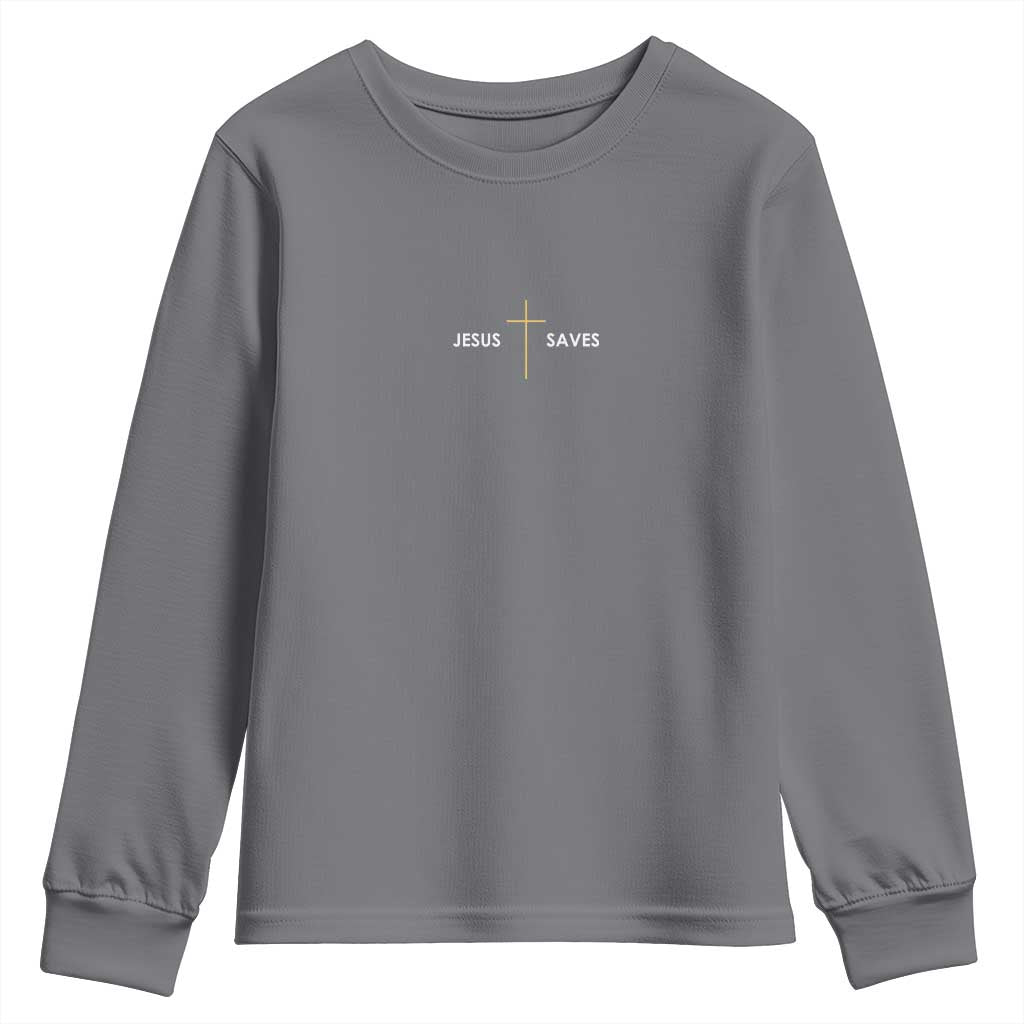 Jesus Saves Youth Sweatshirt Cross Subtle Christian Minimal Religious Faith