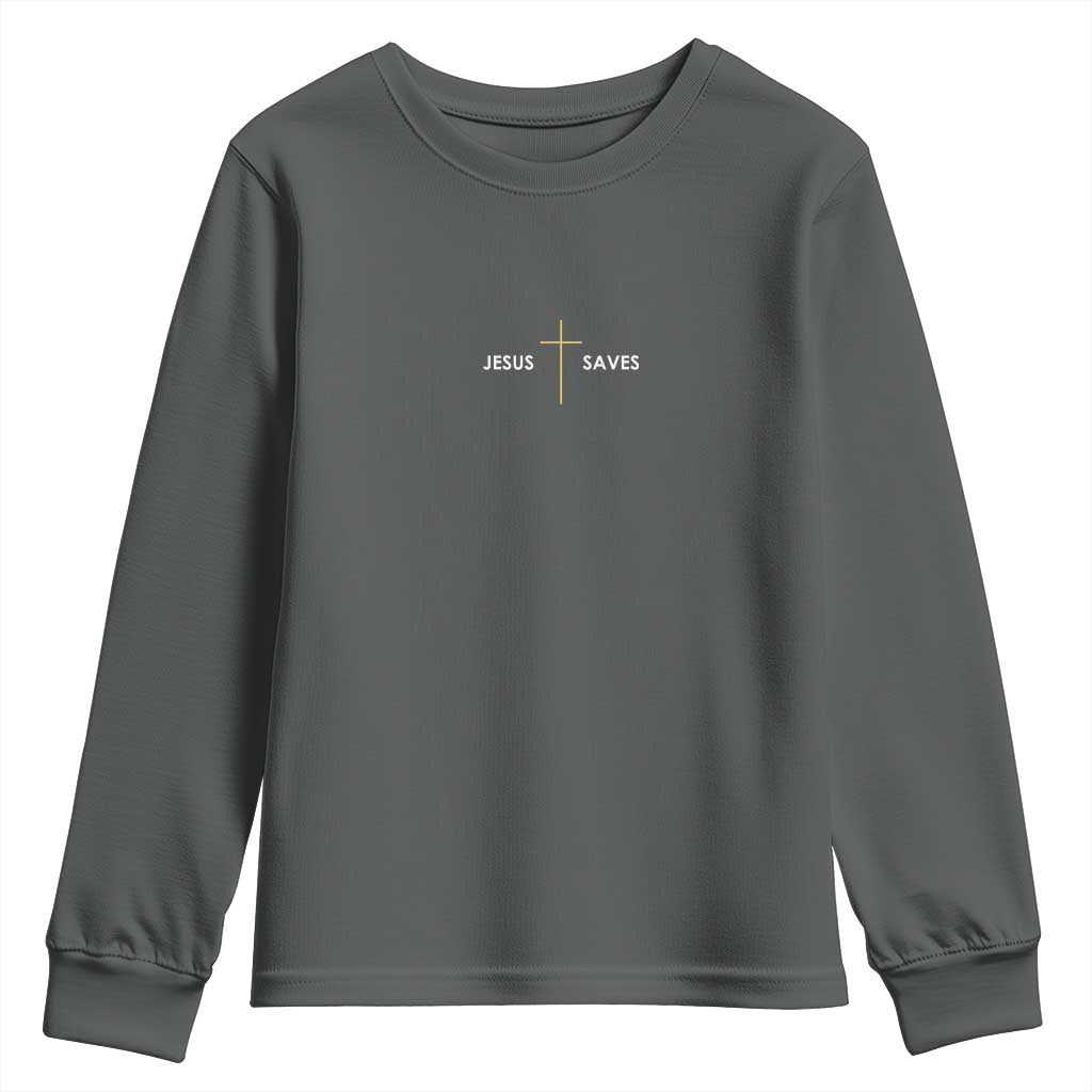 Jesus Saves Youth Sweatshirt Cross Subtle Christian Minimal Religious Faith