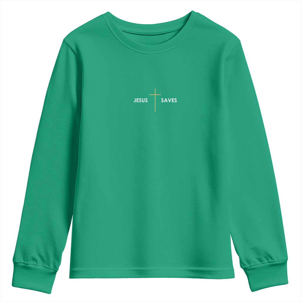 Jesus Saves Youth Sweatshirt Cross Subtle Christian Minimal Religious Faith