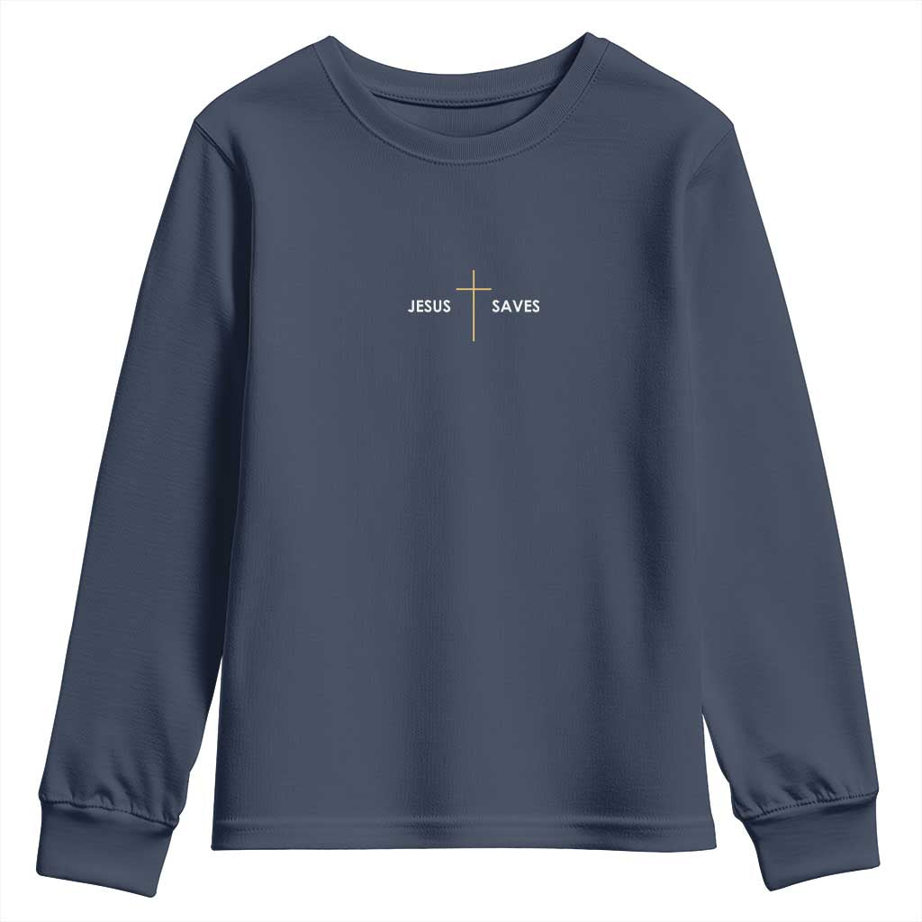 Jesus Saves Youth Sweatshirt Cross Subtle Christian Minimal Religious Faith