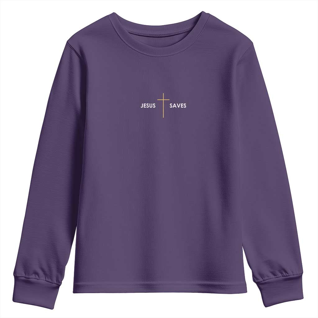 Jesus Saves Youth Sweatshirt Cross Subtle Christian Minimal Religious Faith