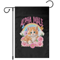 Alpha Male Funny Cat Garden Flag Vintage 90s Kitten Rainbow Floral Butterflies