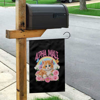 Alpha Male Funny Cat Garden Flag Vintage 90s Kitten Rainbow Floral Butterflies