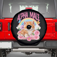 Alpha Male Funny Cat Spare Tire Cover Vintage 90s Kitten Rainbow Floral Butterflies